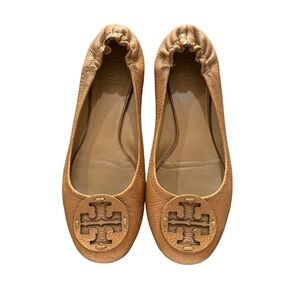 Tory Burch Reva Cognac Pebble Leather Ballet Flats Size 10